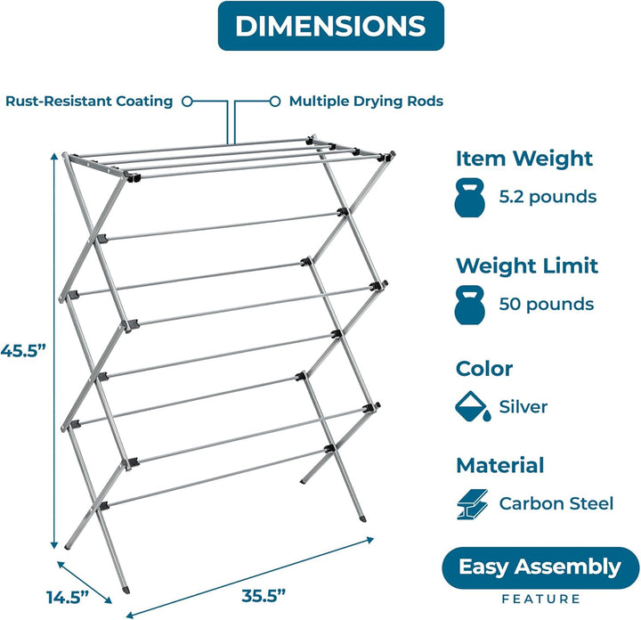Honey Can Do Trockengestell für Kleidung, faltbar, Oversize, DRY-09066, Silber, 22,7 kg, Silber
