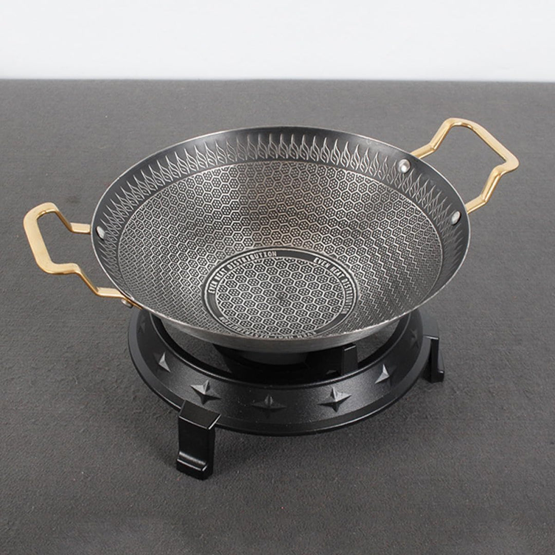 SEWACC Kleine Edelstahl Wok Pfanne 24cm mit Hitzeschutzgriffen und Wabenstruktur für Elektro und Gas
