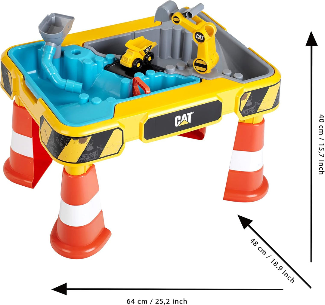 Theo Klein 3237 CAT® Sand- und Wasserspieltisch | Mit Baggerarm, Kipper, 2 Rohren, Stoppern und entn