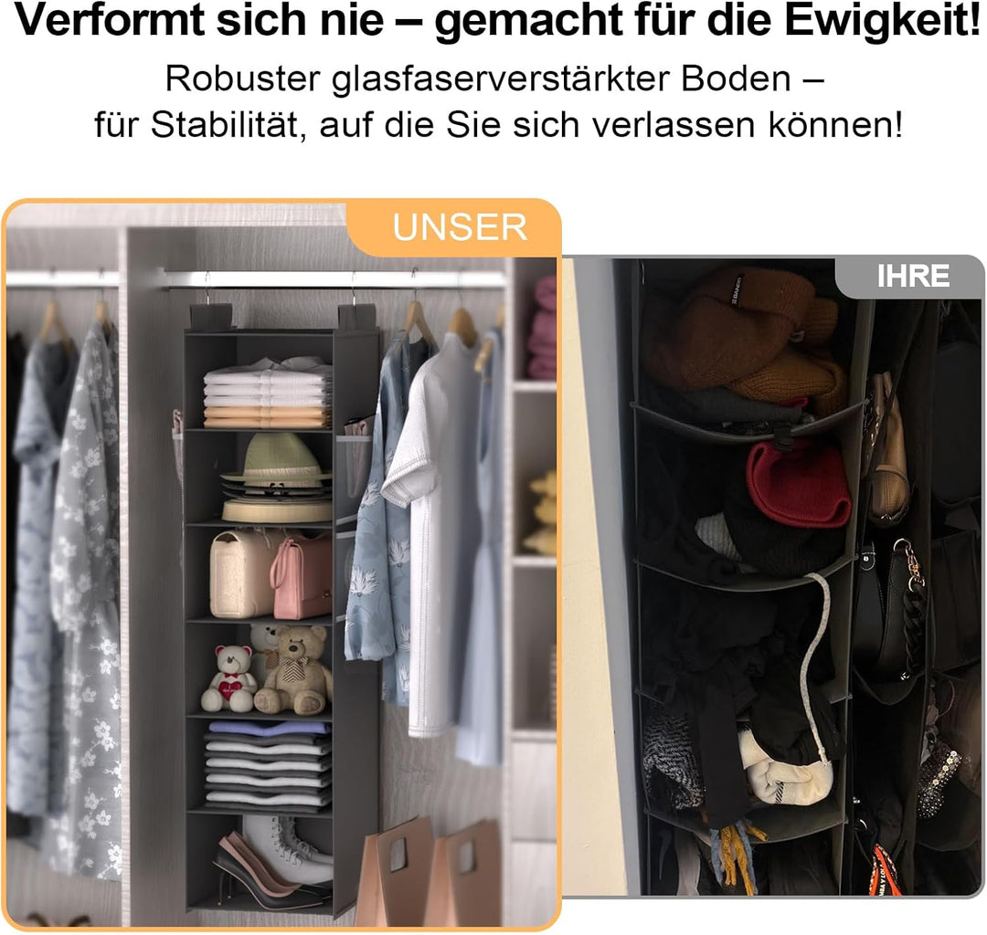 Extra tiefer Hängeorganizer, Kleiderschrank Organizer Aufbewahrung 6 Fächer, Mesh-Taschen, stabil, p