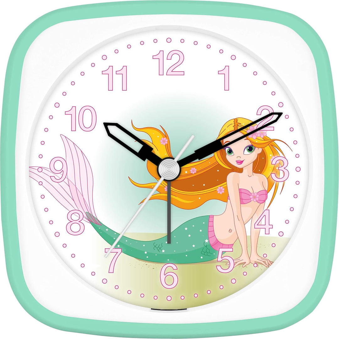 Eurotime Wecker für Mädchen mit Meerjungfrau, Mint Weiss, Kinderwecker, Kunststoffgehäuse und Kunsts