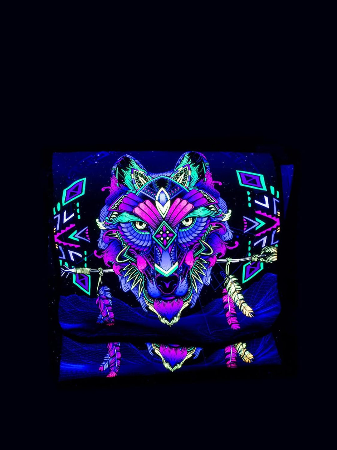 PSYWORK Schwarzlicht Umhänge Tragetasche Neon Sentymo Wolf Neon UV-aktiv wasserabweisend
