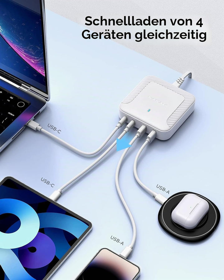 NANAMI 100W USB C Ladegerät Mehrfach - 4-Port Desktop Charger GaN USB C Netzteil PD Ladegerät mit PP