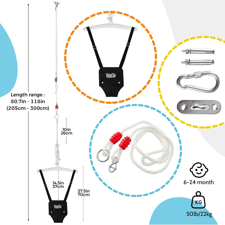 FUNLIO Baby Türhopser mit Deckenhaken für 6–24 Monate, Baby Hüpfschaukel für Drinnen und Draussen, K