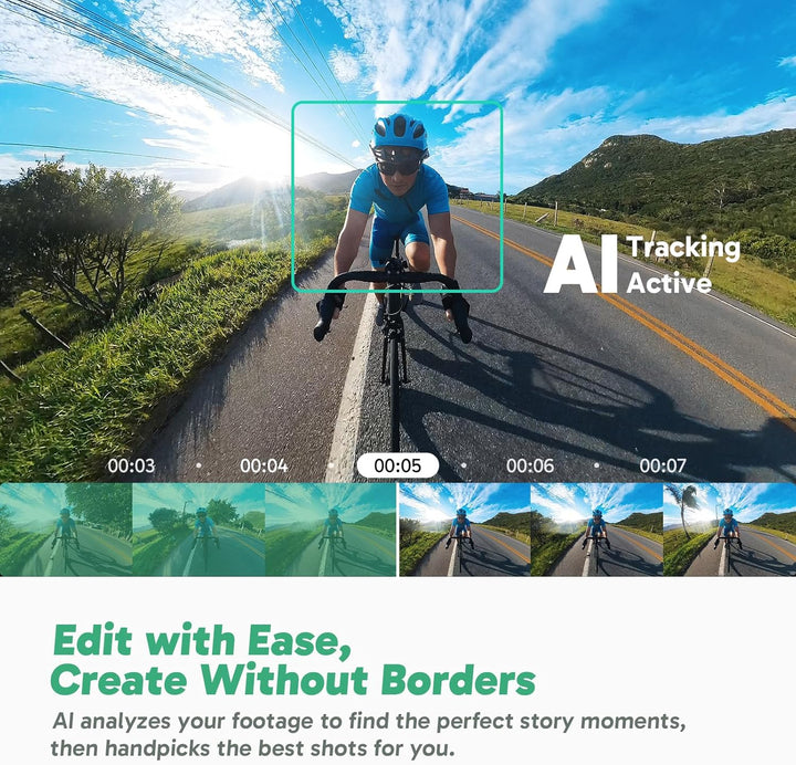 AKASO 360° Action Cam Fahrrad-Set - 5.7K 72MP 360 Grad Actionkamera mit 128GB Speicherkarte Duale 1/