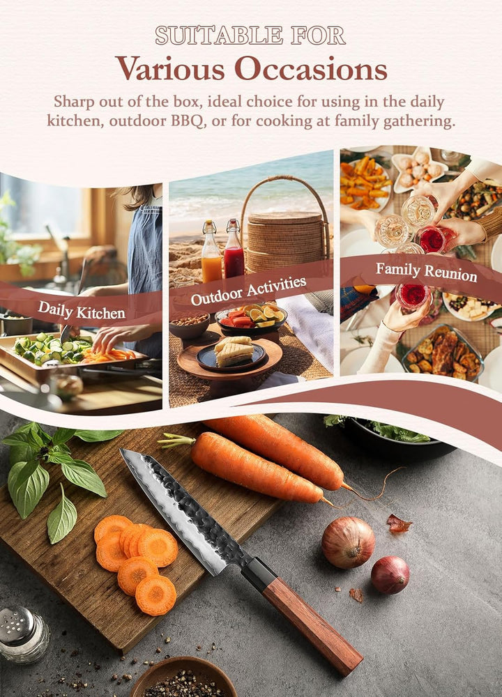 HEZHEN 15cm Kiritsuke Messer, Scharfes Kochmesser im Japanischen Stil Küchenmesser Profi, Handgeschm