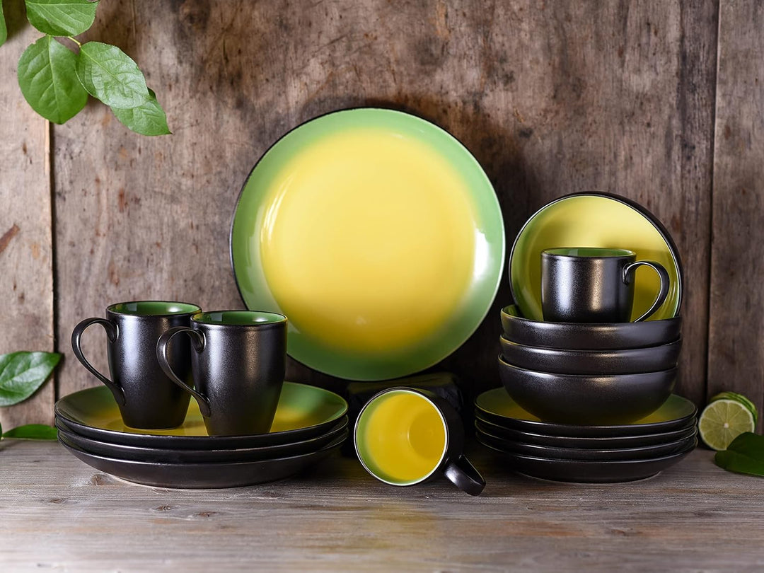 CreaTable, 20220, Serie HOT GREEN, Geschirrset Kombiservice 16 teilig, 34 x 31.5 x 33 cm Kombiservic