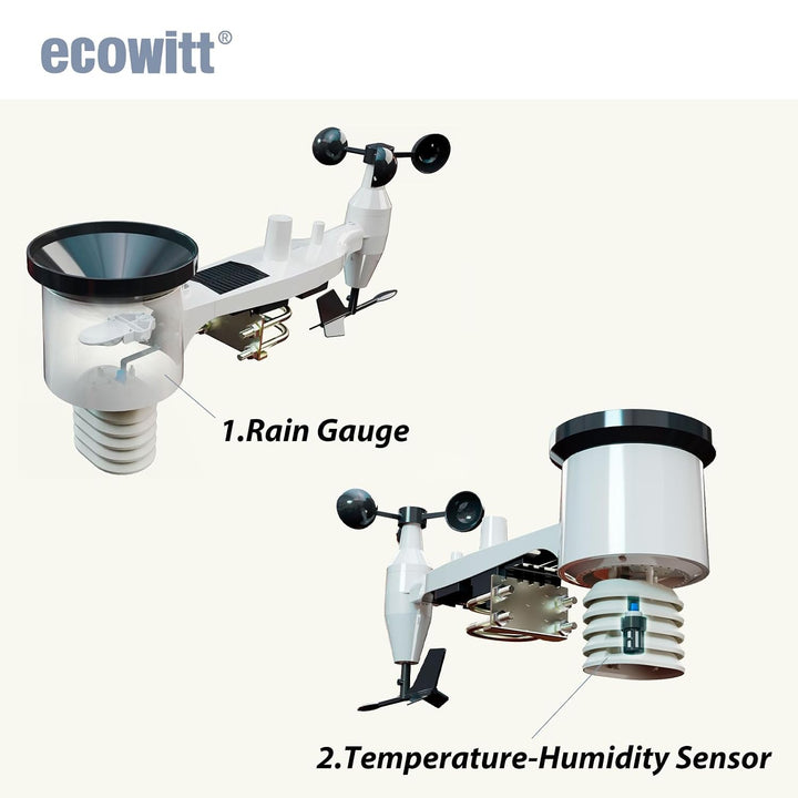 ECOWITT Aussensensor WS69 für Wetterstation, eingebauter 7 in 1 Aussensensor, Regenmesser, Windricht
