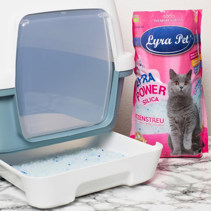 Lyra Pet® | 12 x 5 L = 60 L Lyra Power Silica Silikat Katzenstreu + 2 Spielmäuse | 100% Kieselgel |