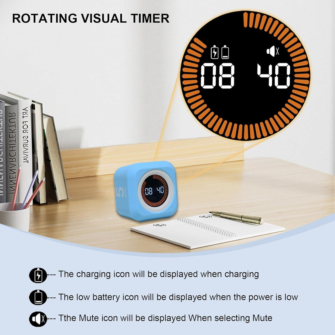 Drehbarer Würfel, visueller Timer, 5, 25, 10, 50 Minuten voreingestellt + benutzerdefinierter Countd
