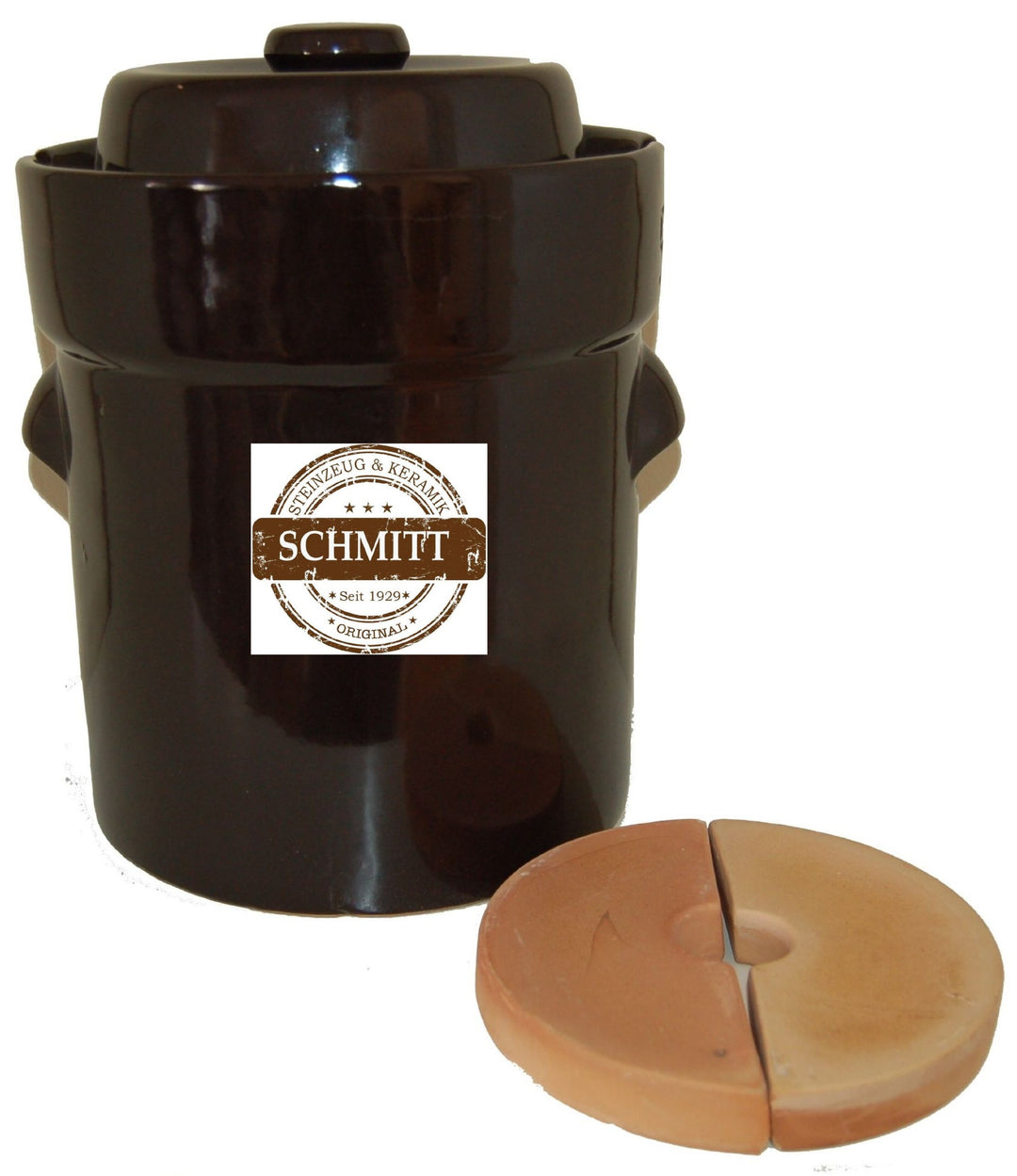 Sauerkrauttopf, 25 Liter, Braun, Unbeschichtet, Mit Deckel, Wasserrinne, Muschelgriffe, Beschwerungs