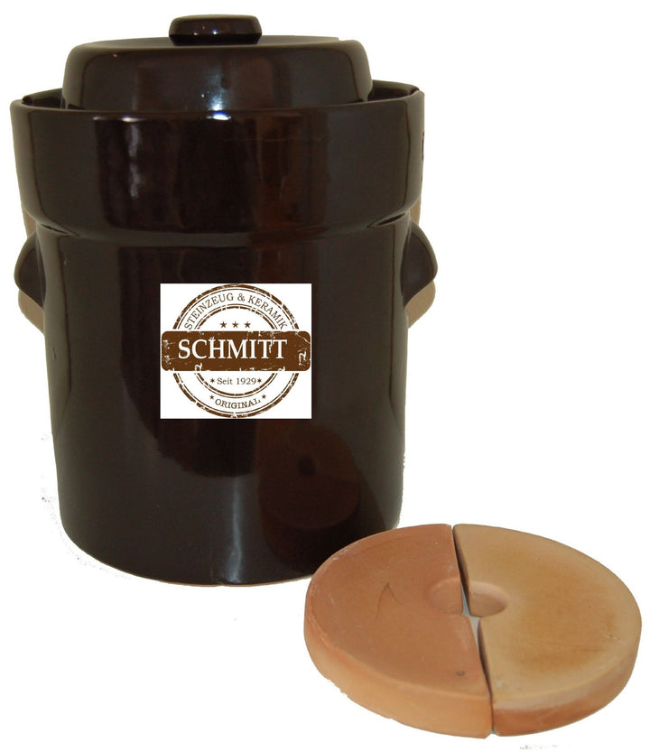 Sauerkrauttopf, 25 Liter, Braun, Unbeschichtet, Mit Deckel, Wasserrinne, Muschelgriffe, Beschwerungs