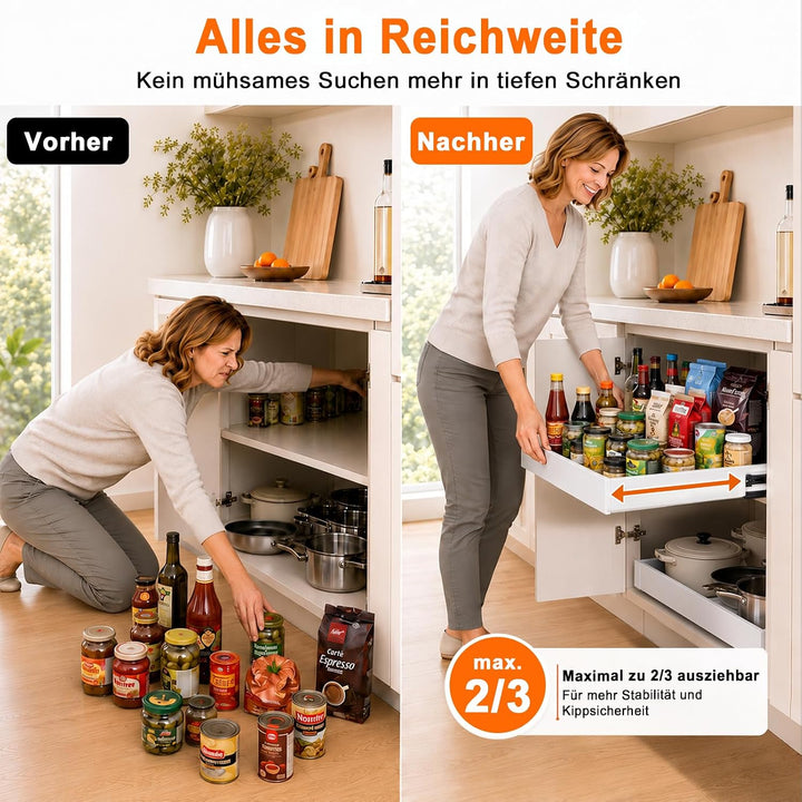 PNNP Teleskopschublade Ausziehbar Küche Schublade: Breite Verstellbar 32-53 cm Mit Selbstklebende Au