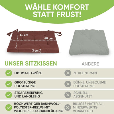 Gräfenstayn® 8er-Set Sitzkissen 40x40x3cm mit Haltebändern für Indoor und Outdoor mit Öko-Tex Siegel