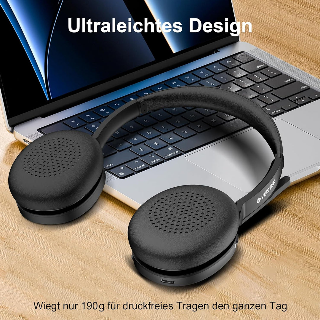Kabelloses Headset, Bluetooth On-Ear Headset mit Mikrofon und Rauschunterdrückung,USB-Dongle für PC,