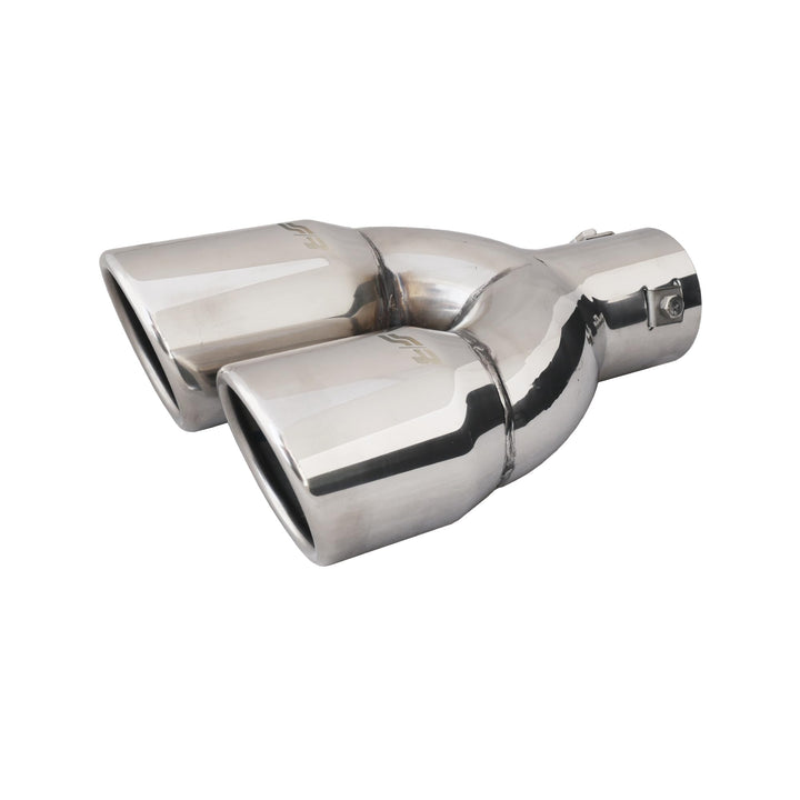 Simoni Racing Auspuffzierstück Doppel Rechts Rund/Schräg Edelstahl - Ø70xL220mm - Anschluss ->58mm
