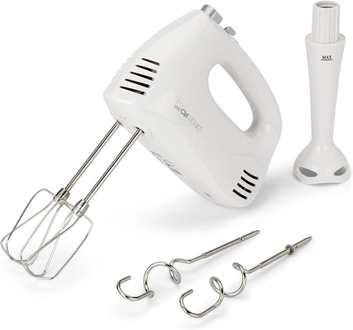 Clatronic Handmixer HM 3524, Set mit Mixstab, Edelstahlquirle & extra lange Knethaken, 5 Geschwindig