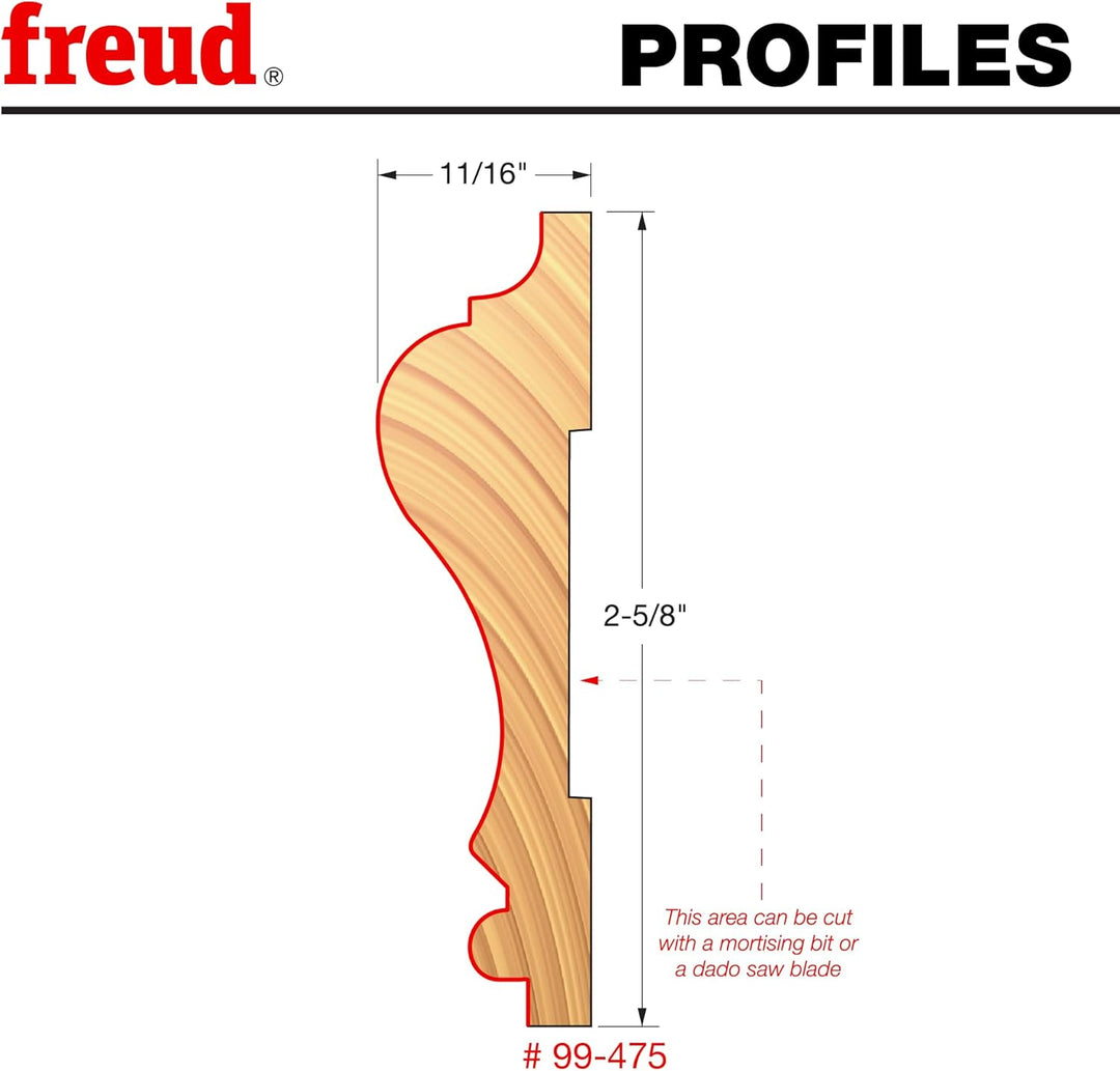 Freud 99–001 1/2 to 1–1/4-Zoll Tür Lip Router Bit mit 1/2 Zoll Schaft, 99-475 Fräsaufsatz für Stuhlb