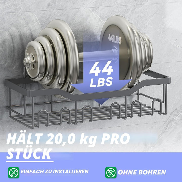 rigors Duschablage ohne Bohren, 6 Stück Badezimmer Regal mit Haartrocknerhalter und Haken, Duschrega