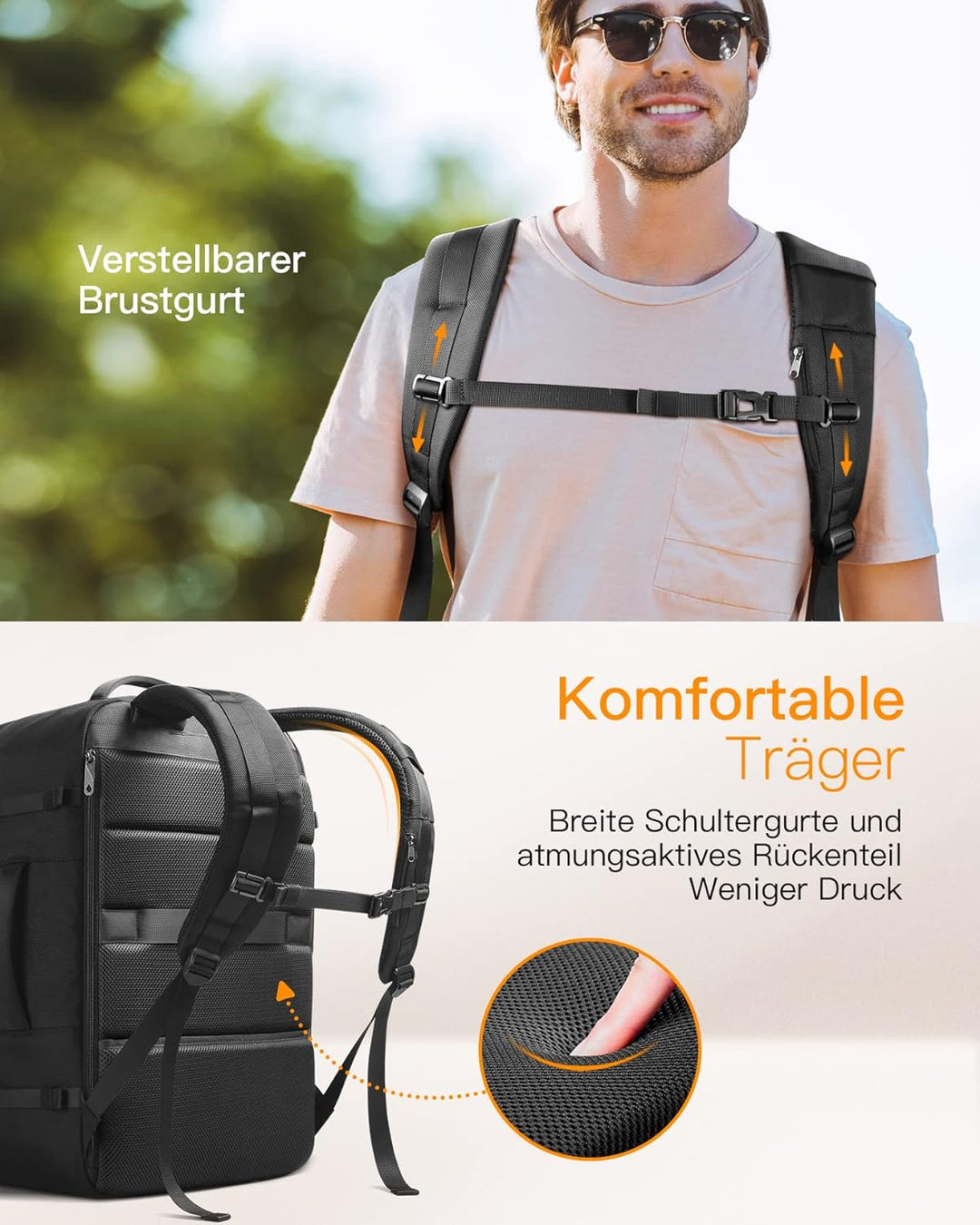 Inateck 42L Supergrosser Handgepäck Reiserucksack Flugzeug Laptop Rucksack für 15,6 Zoll Laptop Note