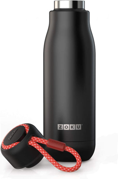 Zoku Trinkflasche 350 ml, Edelstahl, Schwarz, 6.7 x 6.7 x 21 cm, 1 Einheiten, Schwarz