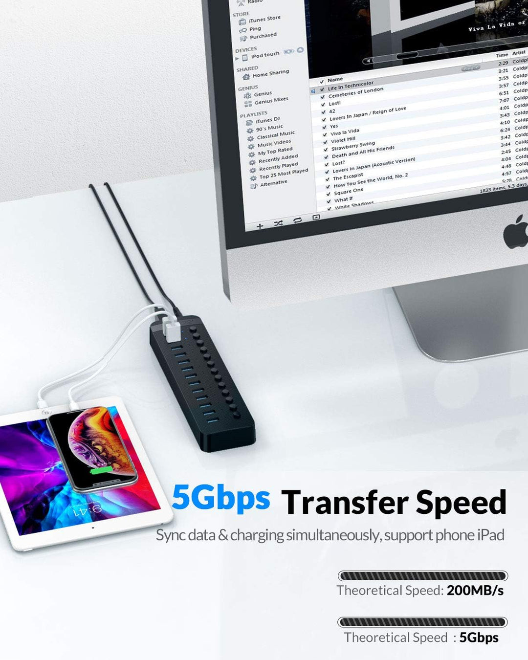 ORICO USB Hub 3.0 Aktiv 16 Ports 78W Mit Netzteil Einzelne EIN/Aus-Schalter und 12V / 5A Energien-Ad