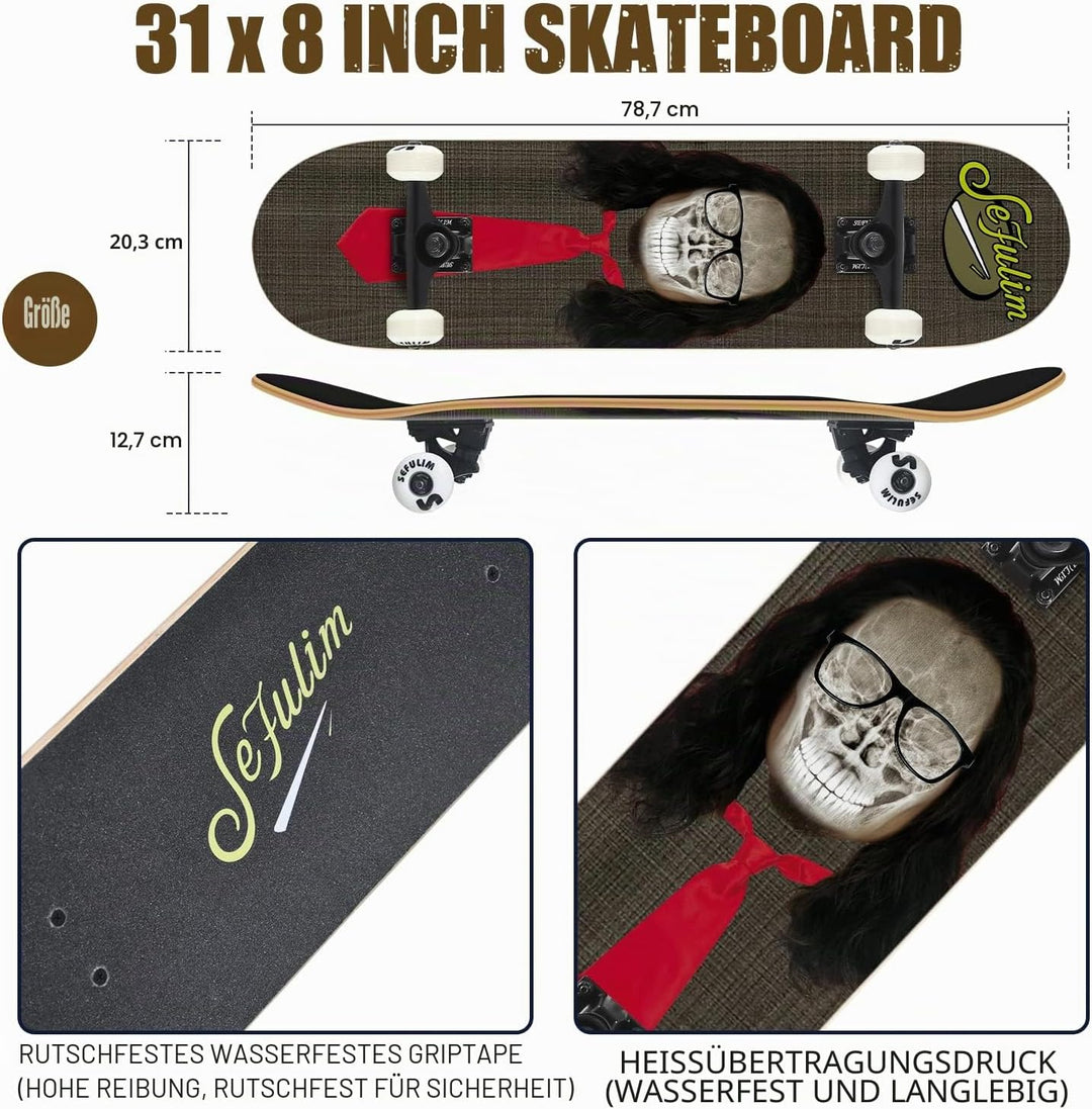Sefulim Skateboard Adult Komplettboard 31 x 8 Zoll£¬ mit ABEC-7 Kugellager 7 Layer Ahorn f¨¹r Anf?ng