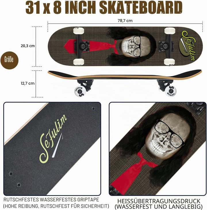 Sefulim Skateboard Adult Komplettboard 31 x 8 Zoll£¬ mit ABEC-7 Kugellager 7 Layer Ahorn f¨¹r Anf?ng