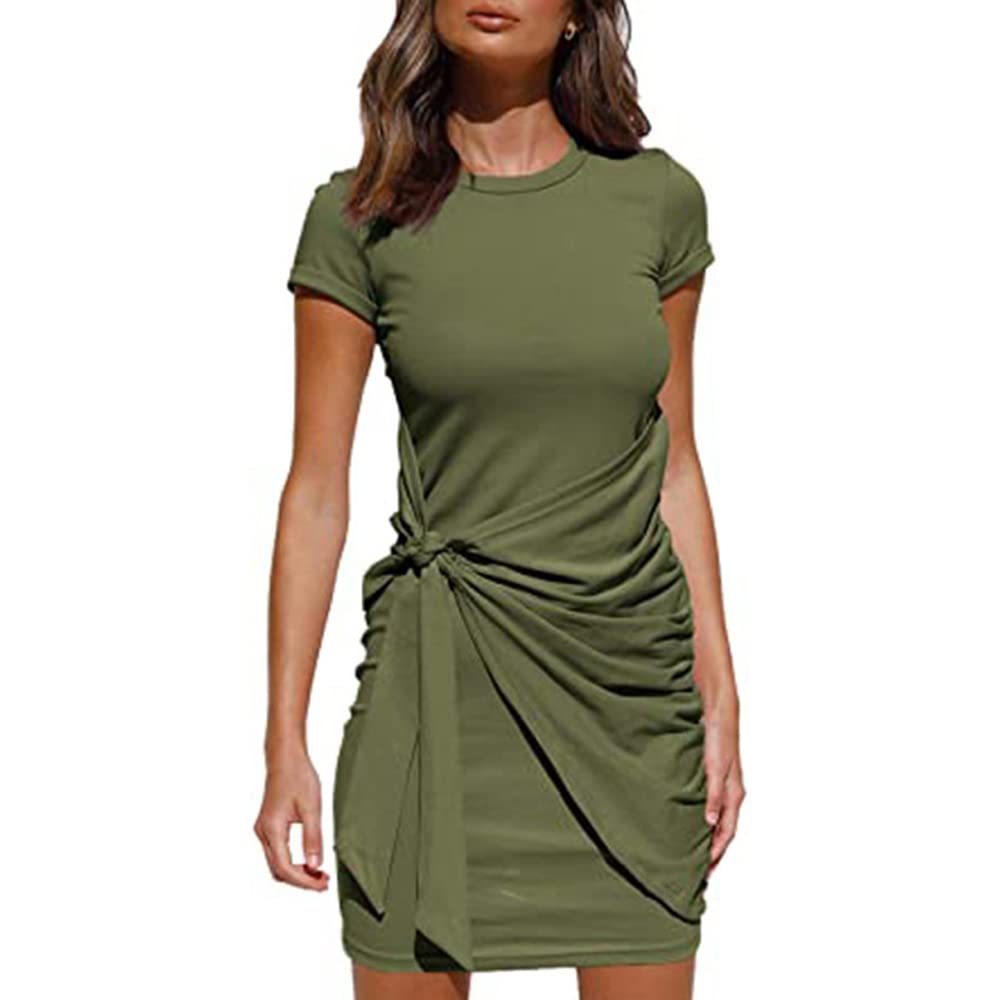Damen Sommerkleider Rundhalsausschnitt Kurzarm Eng anliegendes Wickelkleid Kurzarm Urban Classics Pl