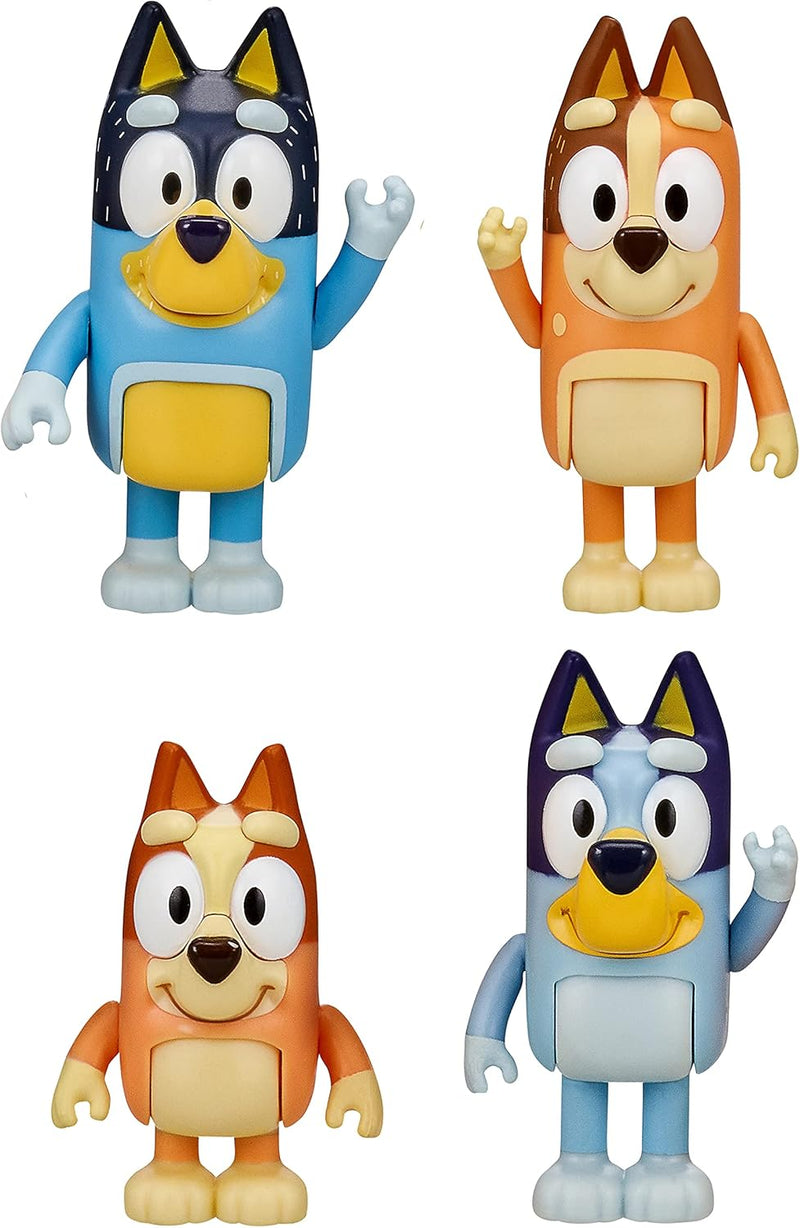 BlueY 4er-Figuren-Set Familie, Bingo, Bandit und Chilli; 6,3-7,6 cm grosse Figuren mit beweglichen G