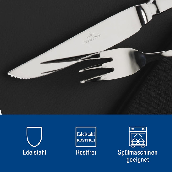Villeroy und Boch - Oscar Steakbesteck, 12 tlg., für bis zu 6 Personen, Edelstahl, spülmaschinengeei