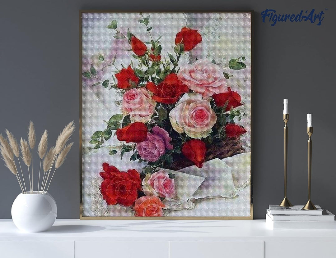 Figured'Art Diamond Painting Erwachsene 40x50cm Ganze Leinwand gerollt Schöner Rosenstrauss 5D Bilde