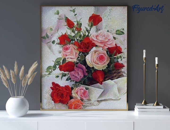 Figured'Art Diamond Painting Erwachsene 40x50cm Ganze Leinwand gerollt Schöner Rosenstrauss 5D Bilde