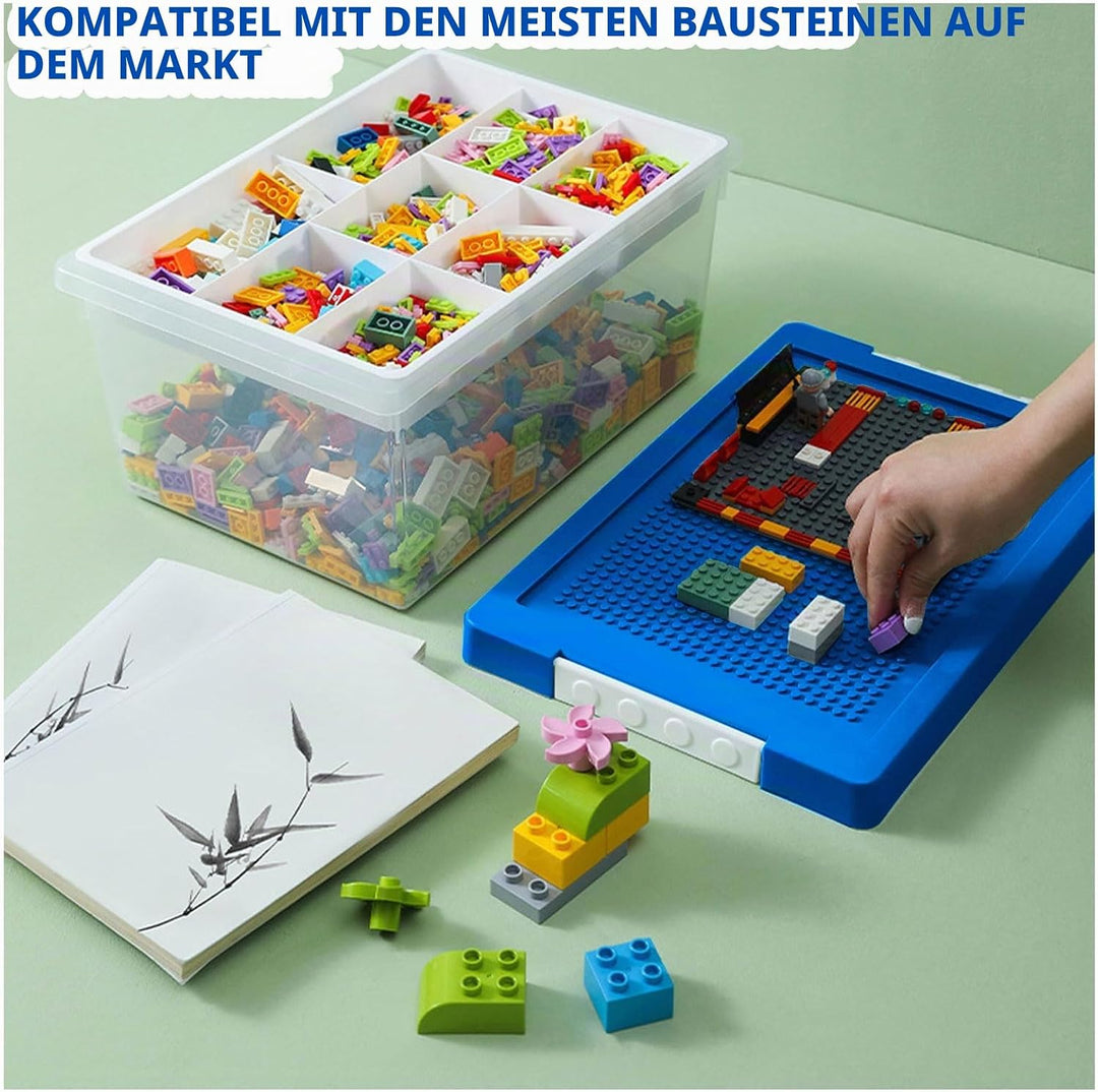 Greentainer Aufbewahrungsbox Spielzeug mit Deckel &amp; AbnehmbaresTablett &amp; Bauplatte,3er Spielzeug Box