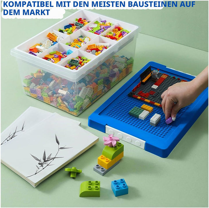 Greentainer Aufbewahrungsbox Spielzeug mit Deckel &amp; AbnehmbaresTablett &amp; Bauplatte,3er Spielzeug Box