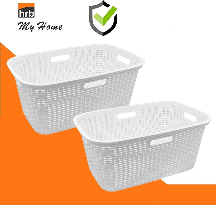 HRB Wäschekorb Plastik Rattan Optik, 40 L Wäsche Box Volumen, Wäschesammler mit 58,5 x 39 x 26 cm Au