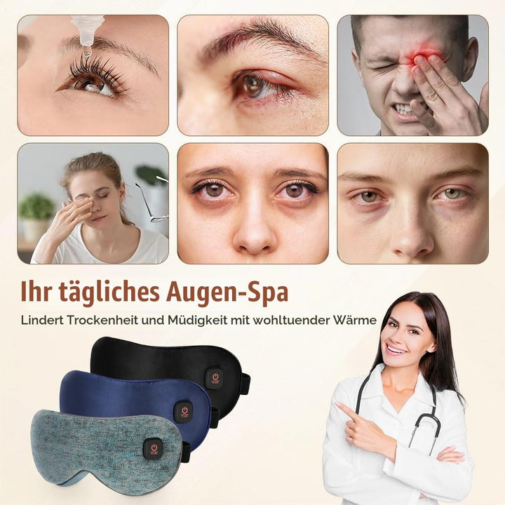 Wärmebrille, Wärmbrille kabellos Augenmaske Wärmend 3 Stufen Wiederaufladbar Maske, Schlafmaske, mas