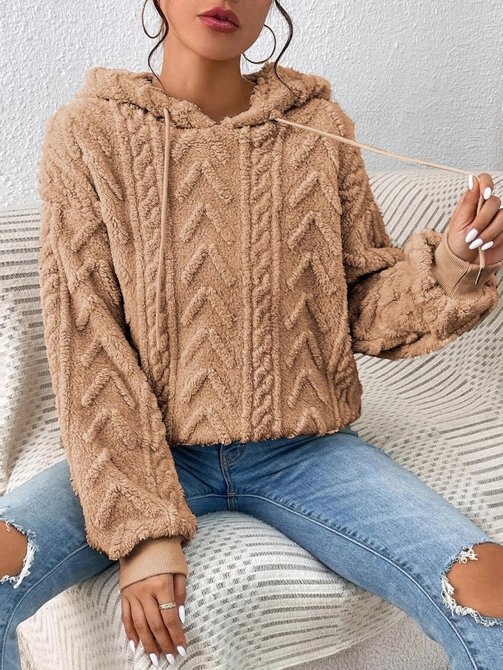 Zetieny Hoodie Damen Kapuzenpullover Teddy Fleece Double Fuzzy Fluffy Jacquard Pullover Lässiges War