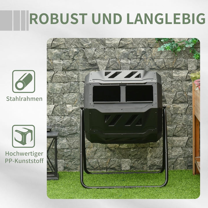 Outsunny Komposter 160L, 71 x 64 x 96cm Drehbarer Schnellkomposter aus Kunststoff, Thermokomposter m