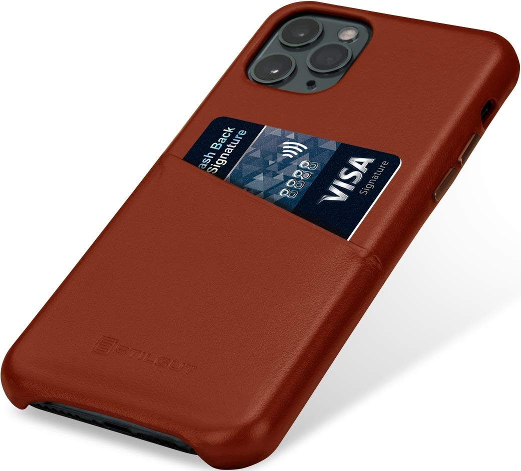 STILGUT Handyhülle kompatibel mit iPhone 11 Pro Hülle mit Kartenfach, Case aus Leder, Kartenhülle -