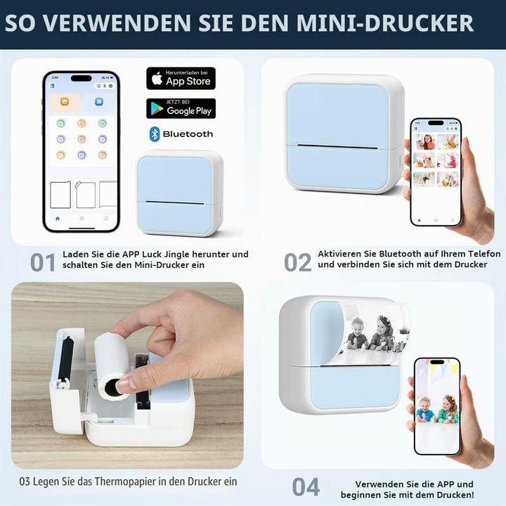OFFCUP Mini Drucker Thermo, Kleiner Fotodrucker für Smartphone Bluetooth Taschendrucker mit 5 Papier