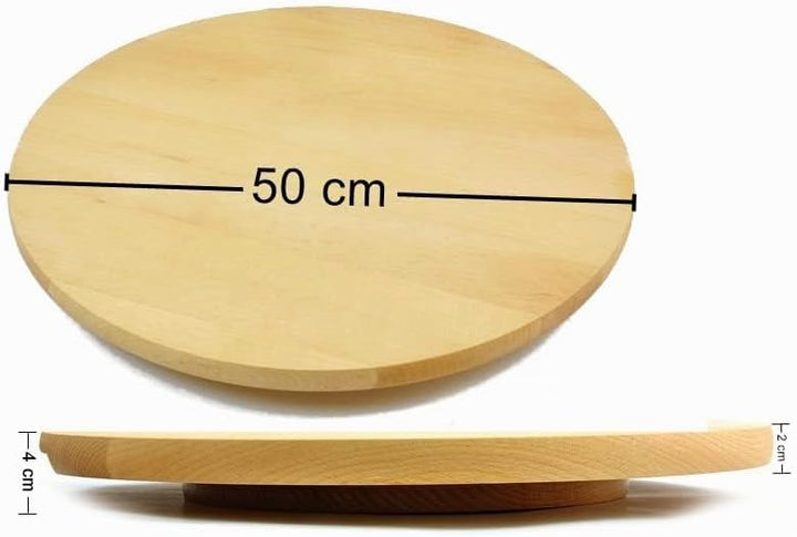 Lazy Susan runder, drehbarer Präsentierteller aus Holz zum Servieren von Kuchen und Pizza, 50 cm Dur