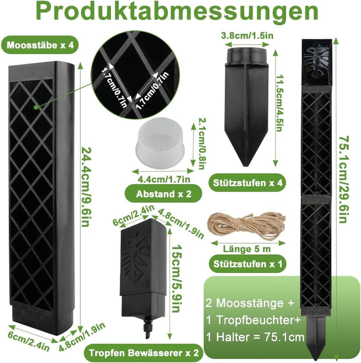 4 Stück Moosstab für Monstera Rankhilfe, 25 cm Moosstab Selbstbewässerung Erweiterbar, Rankstab Mons