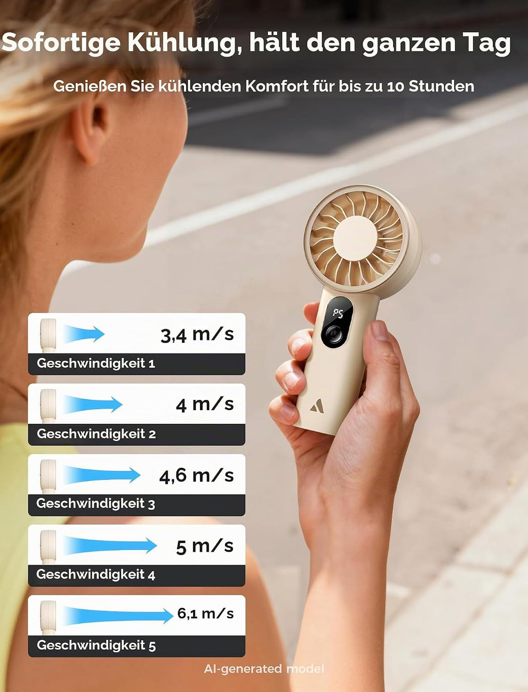 Aecooly Mighty Handventilator, Tragbarer Mini Ventilator, USB-aufladbar [Max. 10 Stunden Kühlzeit],