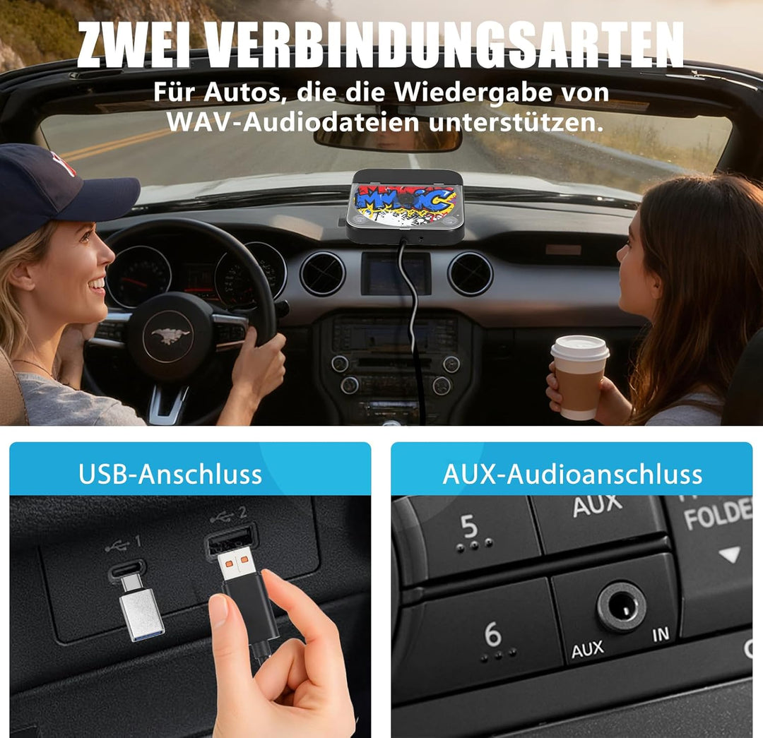 CD Player für Auto, Externer Universal Auto CD Player mit USB/AUX-Anschluss, Plug & Play, Anti-Skip-