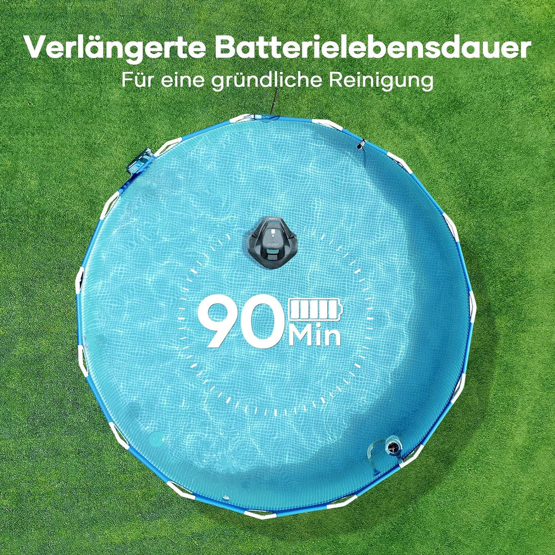 AIPER Poolroboter, 90 Minuten Leistungsstarke Reinigung, Dual-Antriebsmotoren, LED-Anzeigen, Automat
