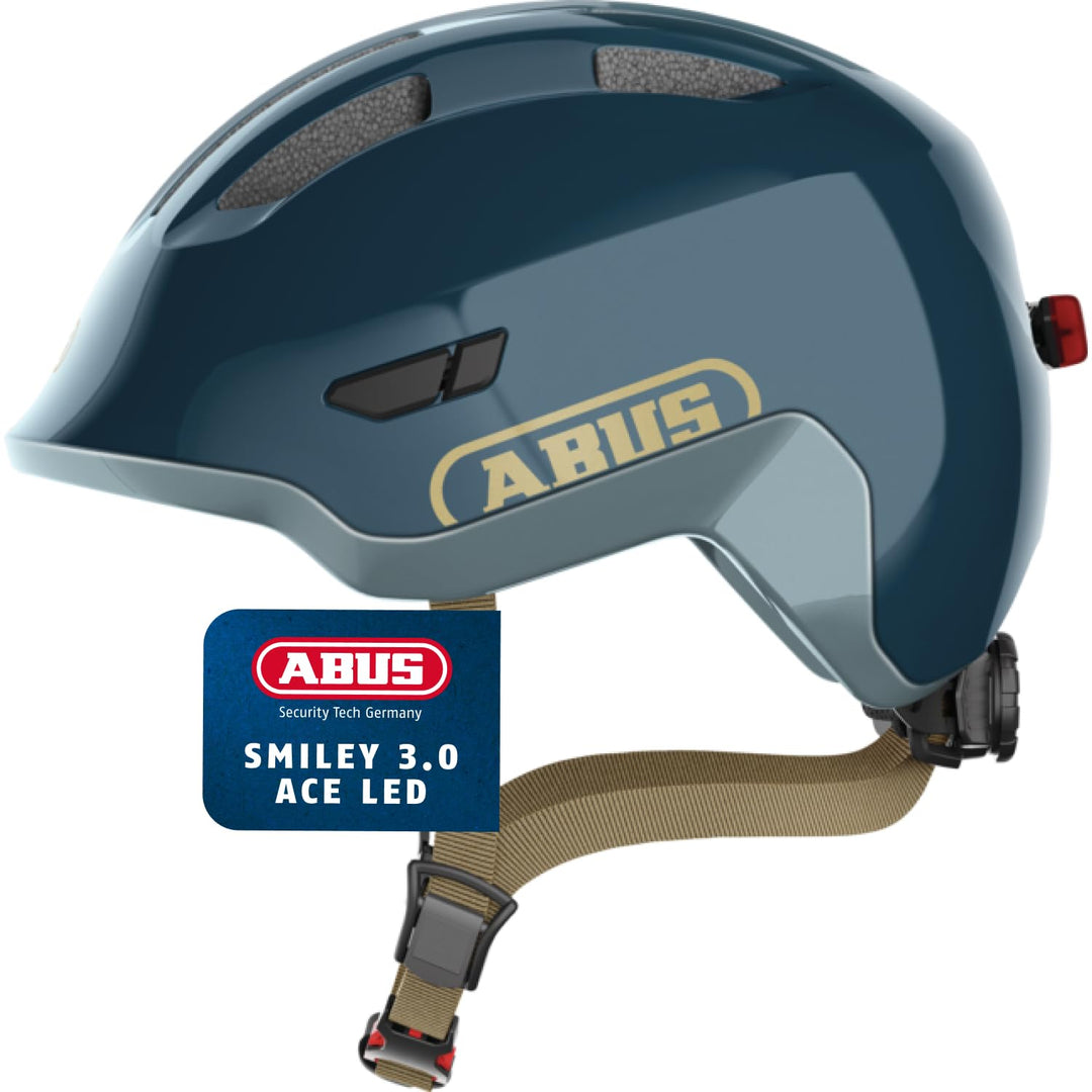 ABUS Kinderhelm Smiley 3.0 ACE LED - Fahrradhelm mit Licht - tiefe Passform & Platz für einen Zopf -