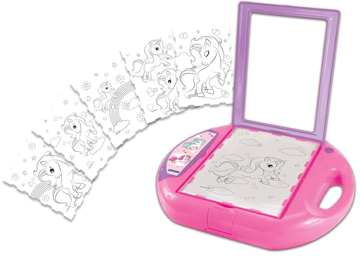 Lexibook Einhorn Unicorn Zeichenprojektor 4 Stempel, 10 Vorlagen, beleuchteten Fläche, 1 Stift entha