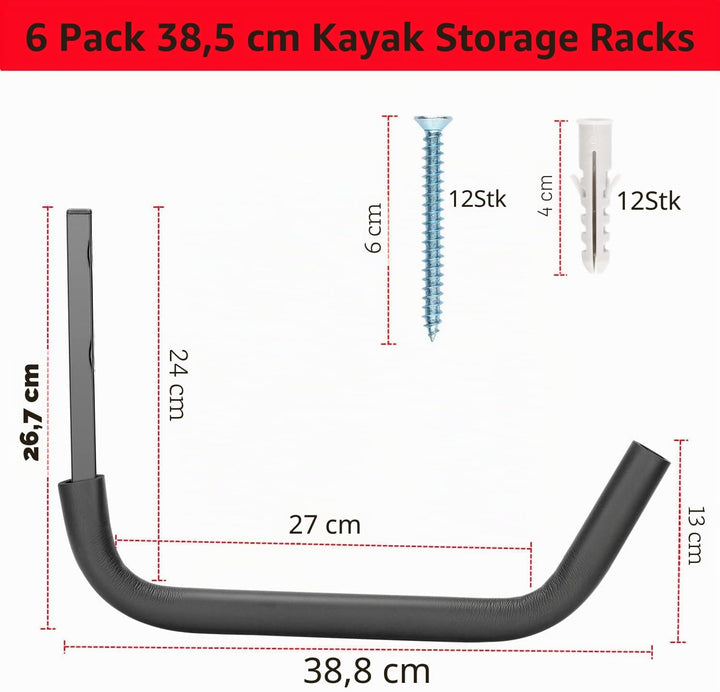Robuste Kajak-Aufbewahrungsregale, 38,8 cm Wandhalterung, Garagenhaken für Kajak, Kanu, Surfbrett, P
