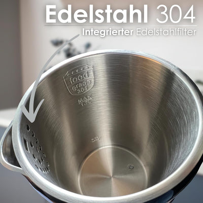 Wasserkocher Edelstahl mit Temperatureinstellung (40°C-100°C) 1,7 Liter 2200 Watt Teekocher 100% BPA